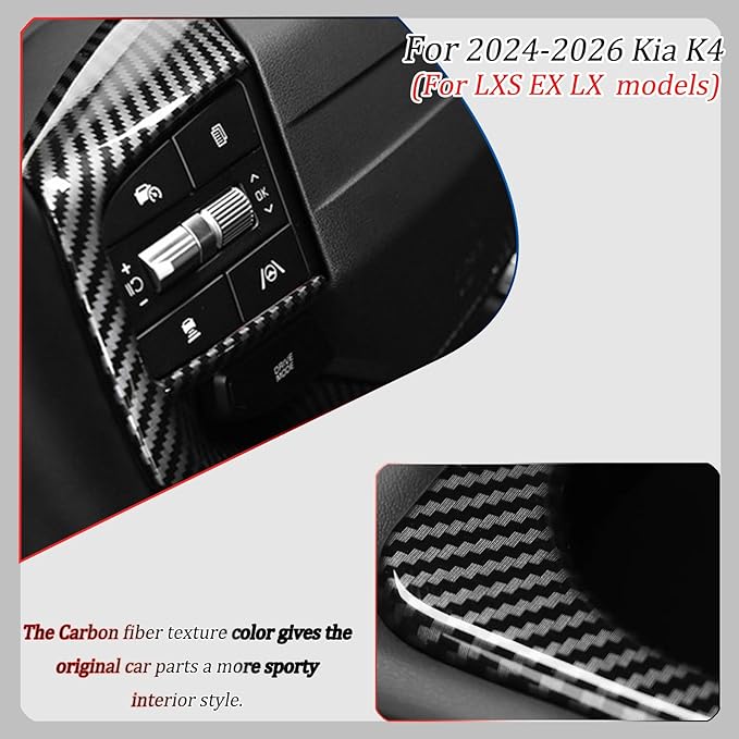 Steering Wheel Button Cover, for Kia K4 2024 2025 2026,Steering Wheel Button Panel Protection Frame Molding Trim - Carbon Fiber(for LXS, EX，LX Model)