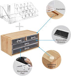 Ikee Design Bamboo Acrylic Makeup Organizer with 4 Drawers and Removable Top Lipstick Holders, Ideal for Make-up or Accessori
