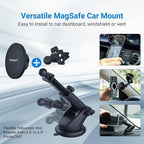 PROfezzion Suction Cup & Vent Clip Combo Magnetic Phone Holder Compatible with MagSafe on Car Dash, Windshield or Vent for iPhone 17 16 15 14 13 Pro Max, Mag-Safe Case & All Phones [Telescopic Arm]