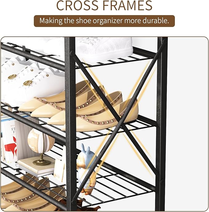 10-Tier Tall Shoe Rack, Large Capacity Shoe Shelf Holds40-45 Pairs, Shoe Shelf for Entryway, Hallway, Living Room, Rustic Bro