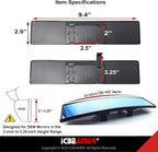 9.4" ICBEAMER Clip On Rear View Mirror | Convex Blue Tint, Panoramic Wide Angle HD Glass, Anti Glare, Universal Fit for Car, SUV, Truck | Eliminates Blind Spots (1 Pack)