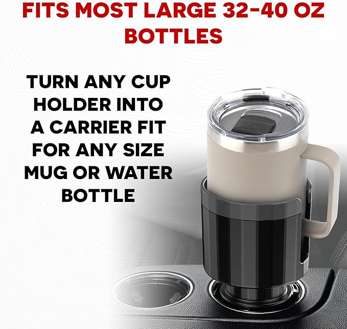 Stupid Technologies - XSpander – Universal Cup Holder Expander for Yeti, Hydro Flask & Big Bottles – Adjustable, Durable, Car