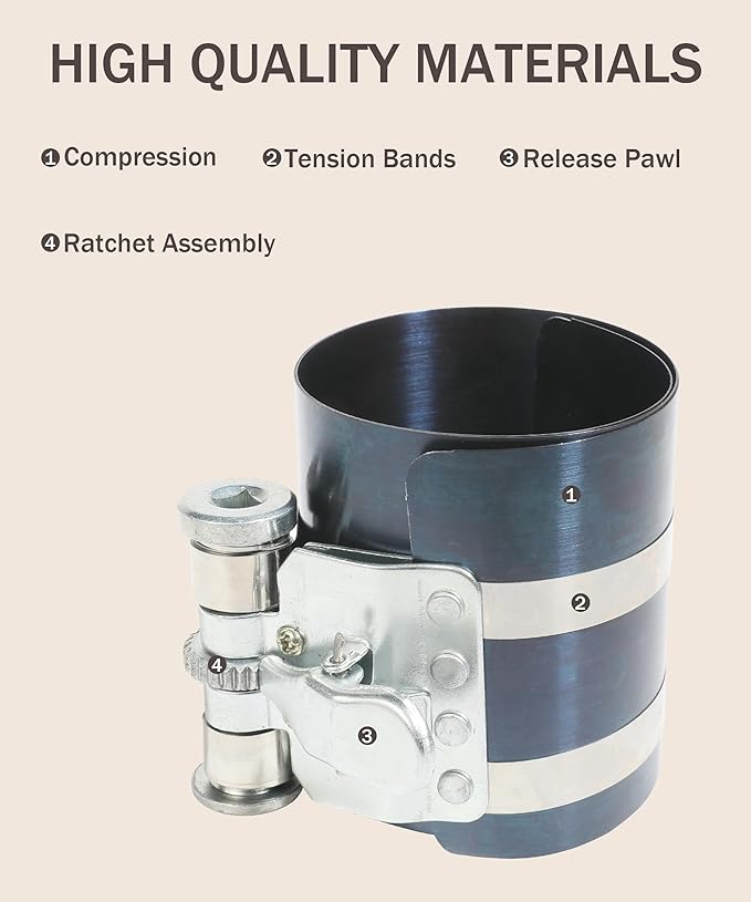 bylikeho Piston Ring Compressor Tool,Car Accessories Car Engine Piston Ring Installer Removal Kit,Adjustable Sizes From 2-1/8