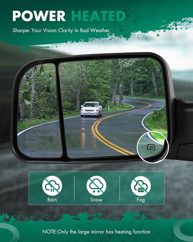 SCITOO Left Right Tow Mirror Compatible Fit for Towing Mirrors 2002-2008 For Dodge For Ram 1500 2003-2009 For Ram 2500 3500 Truck Black Power Adjusted Heated Turn Signal Light Pair Mirrors