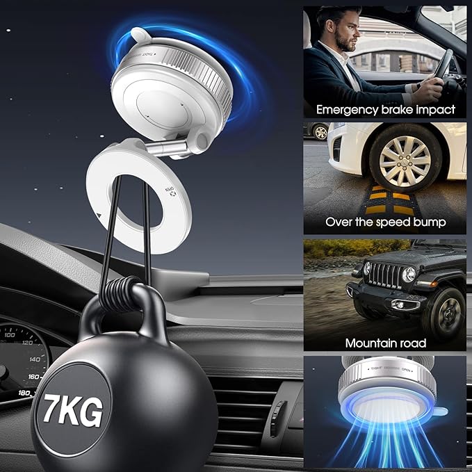 Vacuum Magnetic Car Phone Holder for Magsafe, Hands-Free 360° Adjustable Suction Cup Phone Mount for Car/Gym/Mirror/Smooth Surface, Compatible with iPhone & Android (White)