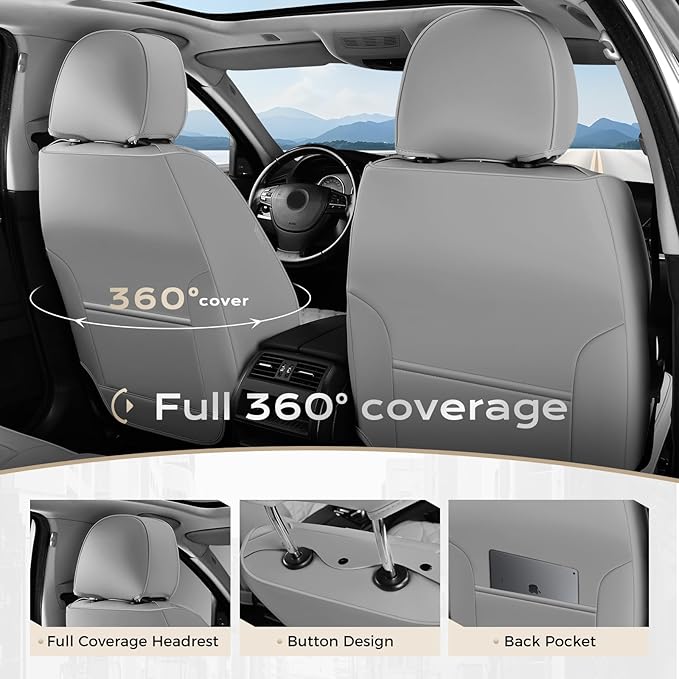Coverado Front Seat Covers, Waterproof Nappa Leather Dust-Proof Protectors, Universal Fit for Most Vehicles, Anti-Scratch Sea