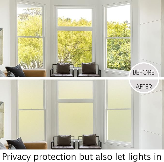 HIDBEA Frosted Window Privacy Film Heat Control UV Blocking, Static Cling Non-Adhesive Reusable Door coverings for Bathroom Home Office (Frosted 17.3 Inch x 13.1 Feet)