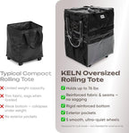 KELN Rolling Tote Bag with Wheels – Heavy Duty Foldable Shopping Bag with Handle – Reusable Grocery Bag on Wheels