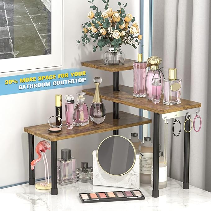 JayRex Countertop Organizer Organization, 3 Tier Moveable Corner Shelf Organizer for Kitchen, Bathroom, Spice Rack, Coffee Ar