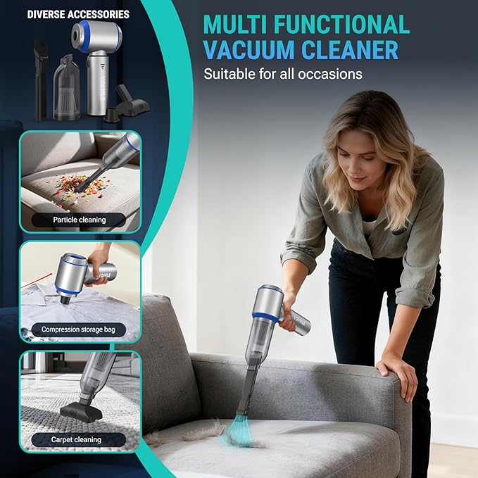 Mini Vacuum Cleaner, 2 in 1 27000PA Brushless Car Vacuum &250000RPM Air Duster 9000mAh Battery Air Blower Wireless Handheld V