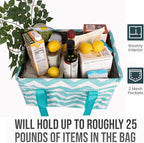Extra Large Utility Tote Bag - Oversized Collapsible Tote with Wire Frame, Durable Reusable for Beach, Groceries, Laundry, Car Trunk, Storage and Travel - Includes 5x7 Bag with Hook - Chevron Teal