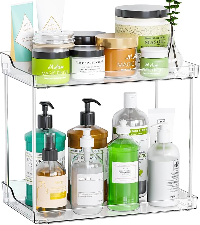 Yieach Clear Acrylic Bathroom Counter Organizers and Storage Tray, 2 Tier Makeup,Perfume,Skincare Organizer Shelf & Vanity St
