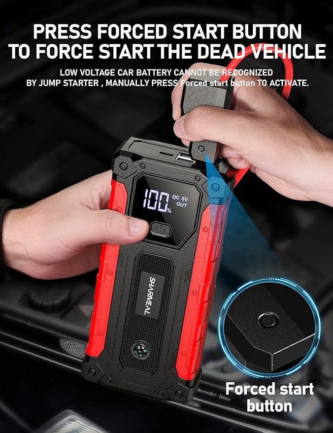 Sharmeal Car Jump Starter 7000A, Jump Starter Battery Pack with PD 30W Quick Charger, 12V Portable Jump Box (for All Gas and