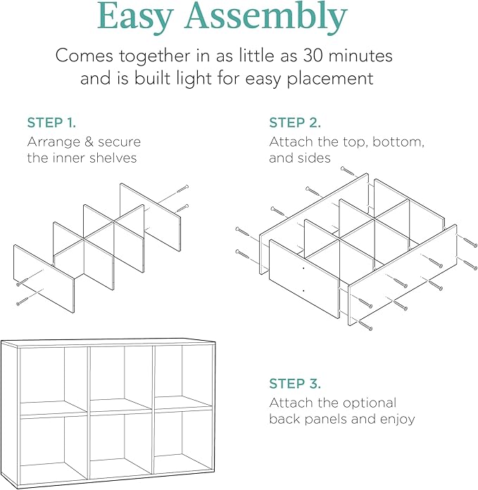 Best Choice Products 6-Cube Storage Organizer, 13.5in Shelf Opening, Bookcase, Display Shelf, Customizable w/ 3 Removable Bac