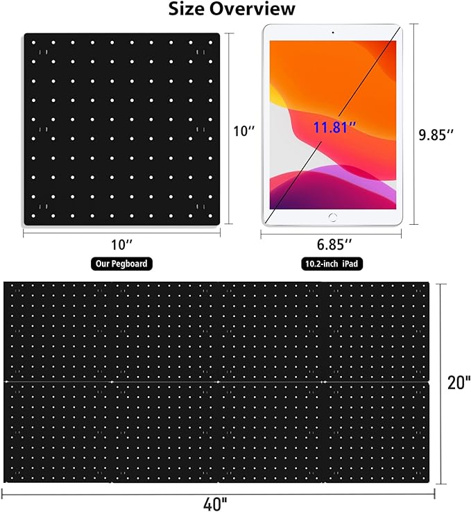 8Pcs Pegboard Wall Organizer Panels Black ABS Pegboard Wall Mount for Home, Craft Room, Garage, Kitchen, Workshop, Tool Organ