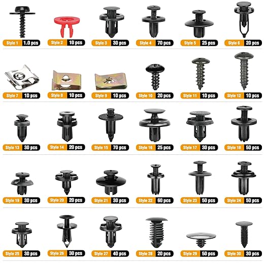 GOOACC 941Pcs Car Retainer Clips and Auto Body Fasteners Assortment-30 Most Popular Sizes Nylon Bumper Fender Rivets with 10 