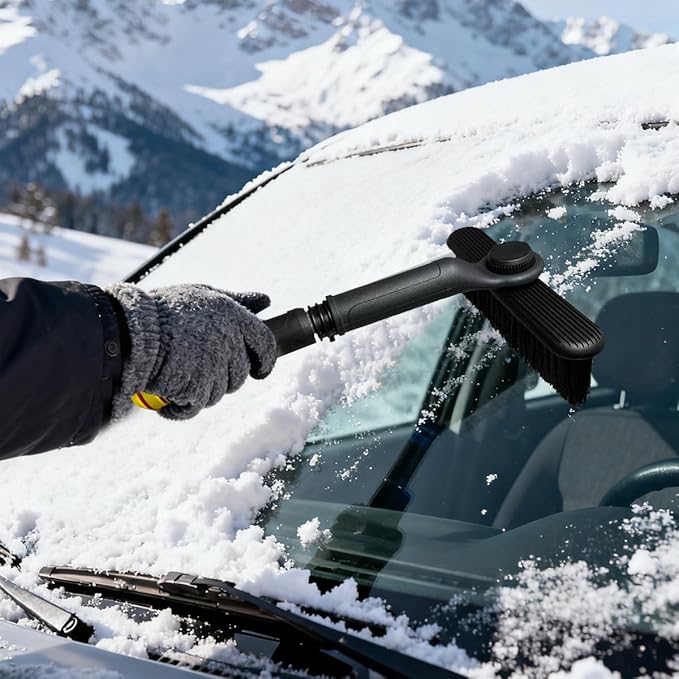 Ice Scraper and Snow Brush for Car, Lightweight 7" Brush Head & 33.5" Extendable Handle for Quick Windshield and Window Cleaning on SUV, Truck, Auto (Blue)