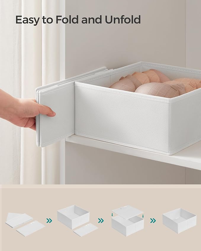 SONGMICS Drawer Organizer,Dresser Drawer Organizers, Set of 12, Foldable Fabric Storage Bins for Socks, Underwear, Bras, Ties