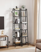 Hzuaneri Ladder Shelf, Bookshelf Bookcase, Freestanding Corner Storage Shelve with 2 Hooks for Home Office, Living Room, Kitc