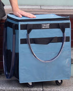 Reusable Grocery Bag On Wheels Shopping Trolley with 8 Pockets and Zipper Cover Foldable Rolling Tote, Heavy Duty Handles, Carries Up to 22 LBS (Small, Blue)