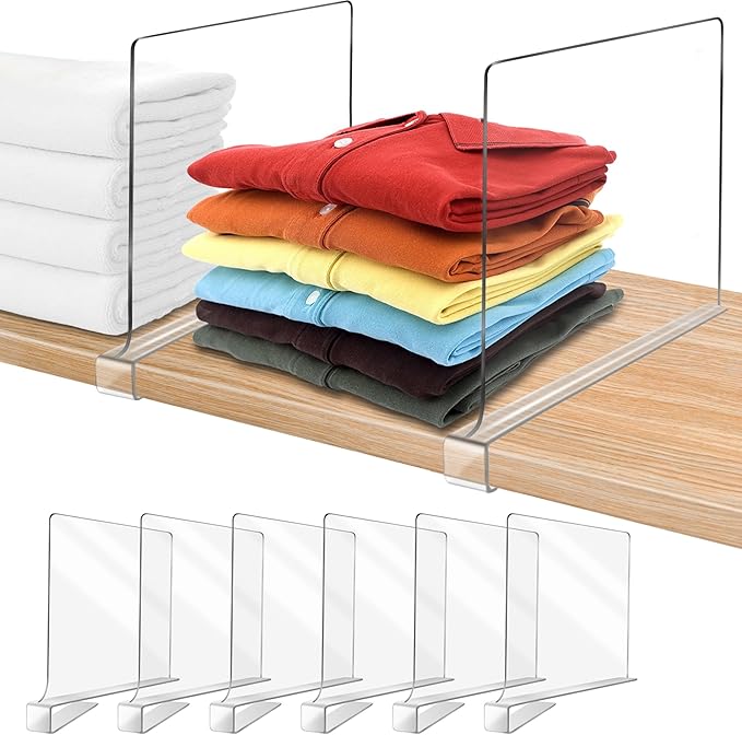 12 Inches [Extra Tall Version] Clear Shelf Dividers for Closet Organization and Storage, 6 Pack Purse Organizer for Closet Ac