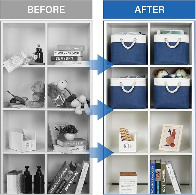 Temary Fabric Storage Baskets 4Pack Storage Bins Decorative Basket for Gift, Clothes Bin with Rope Handle, Rectangle Baskets 