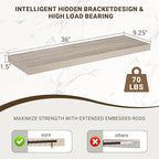 36 Inch Floating Shelves, 3D Textured Wood Grain, 36"x9.25"x1.5" Inch Deep Floating Shelves for Wall, Wooden Shelves for Bath