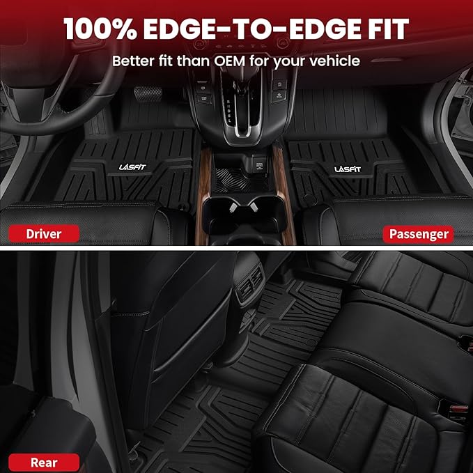 LASFIT Floor Mats & Trunk Mat for Honda CR-V 2017-2022 (NOT for Hybrid), All Weather Protection TPE Floor Liners 1st & 2nd Row & Cargo Mat Full Set, Black