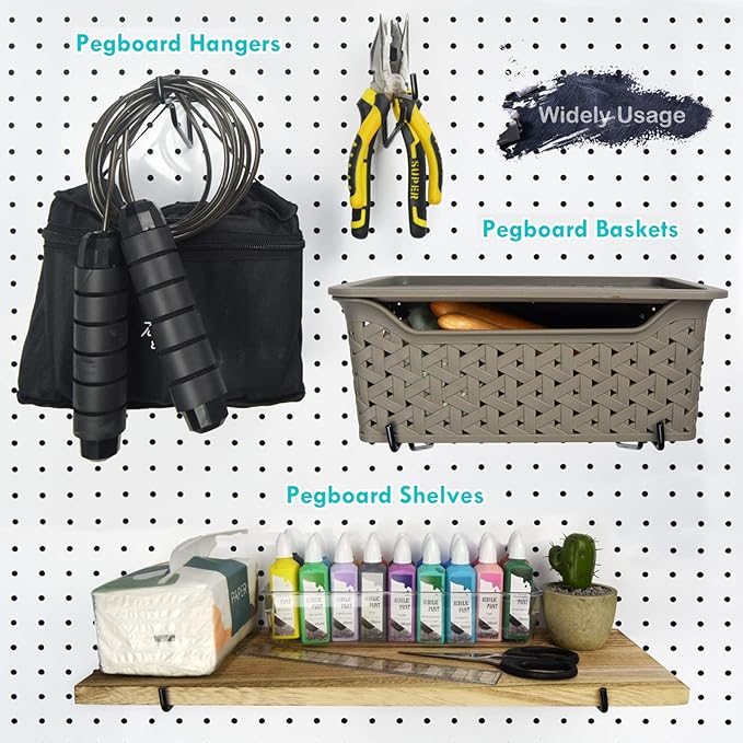 Pegboard Shelf Hooks, 8PACK Metal Utility Hook Set, 1/4 inch Peg Board Organizer Accessories, Shelves and Baskets Brackets, D