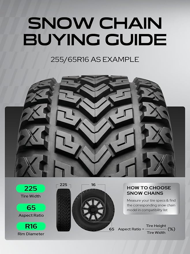 YHTAUTO Set of 2 Snow Chains 12mm for Pickup Truck SUV Passenger Car Universal Fit Tire Chains Auto-Tightening Quick Installa
