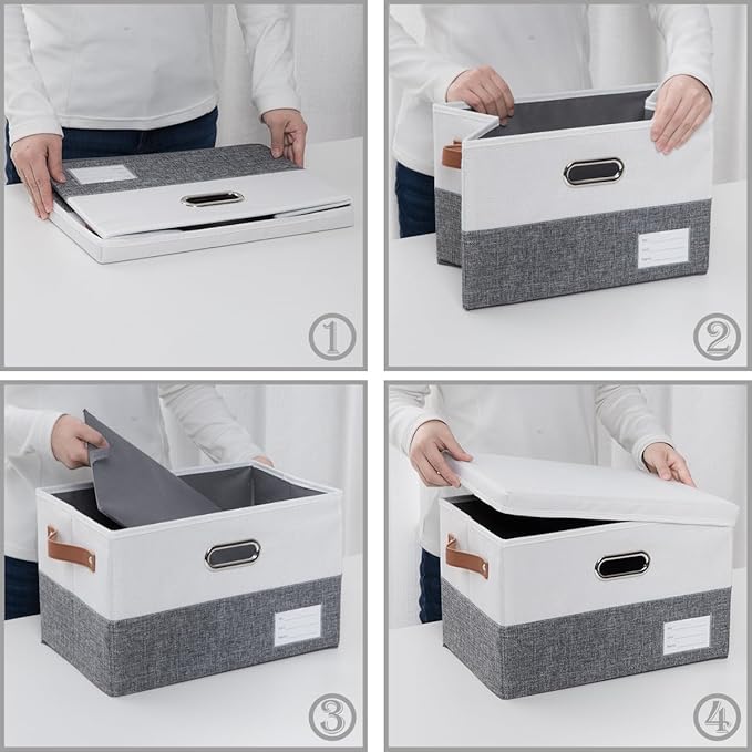 PRANDOM Foldable Storage Bins with Lids [3-Pack] Fabric Collapsible Storage Boxes Baskets Cubes Containers with Handles for C