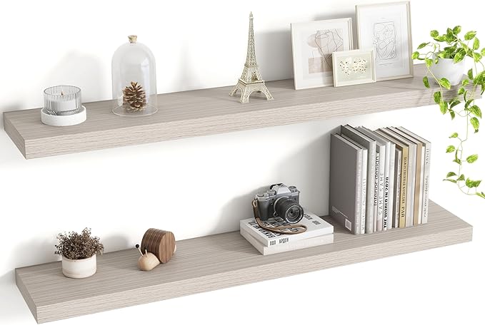 40 Inch Floating Shelves, 8 Inch Deep Floating Shelves for Wall, Hanging Shelf with Invisible Brackets, Deep Shelves for Bath
