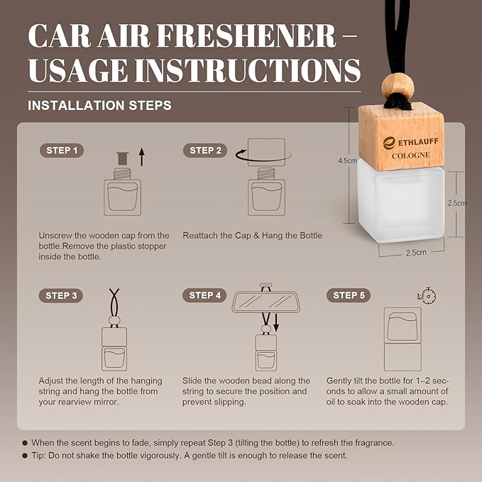 Car Air Freshener Hanging 3 Pack, Air Fresheners Diffuser - Leather, Cologne, Sweet Tobacco Fragrance Oil Air Diffuser for Me