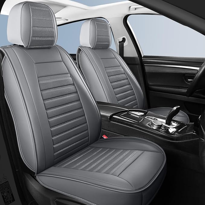 Leather Car Seat Covers, Waterproof Horizontal Stripes Front and Rear Car Seat Cover, Breathable Automotive Seat Covers for S