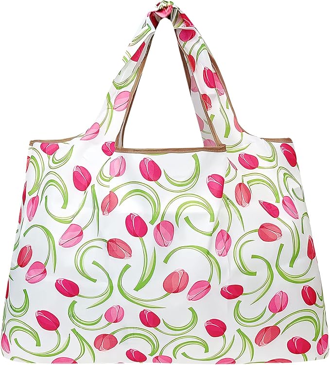 allydrew Large Foldable Tote Nylon Reusable Grocery Bags, 5 Pack