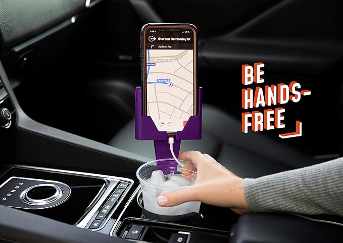 Cup Holder Phone Holder Mount for Car - Universal Adjustable Expander Cradle Hands-Free Driving - Compatible with All Smartphones Car Mount for iPhone Samsung Google Android Mobile Accessories Purple