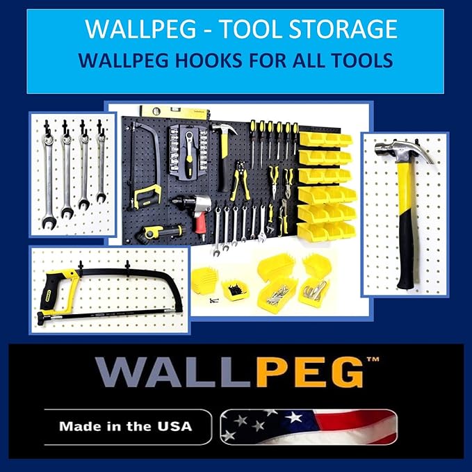 WallPeg 12 Black PEGBOARD Bins - Peg Board Organizer Accessories - Pegboard Bins for Craft Room Storage & Garage Organization