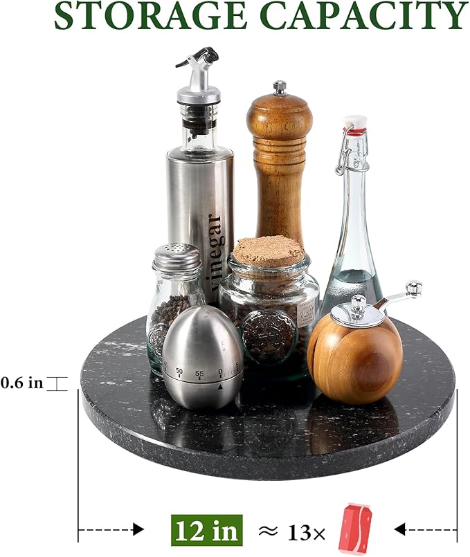 Koville 12'' Black Marble Lazy Susan Marble Turntable for Kitchen Dinning, Granite Lazy Susans Organizer for Cabinet, Serving