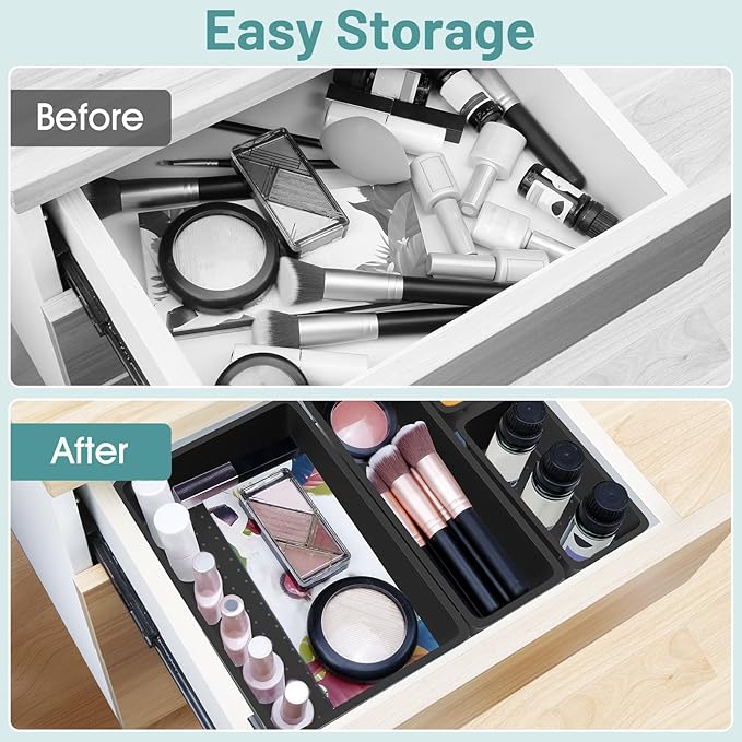 WOWBOX 25 PCS Plastic Drawer Organizer Set, Desk Drawer Divider Organizers and Storage Bins for Makeup, Jewelry, Gadgets for 