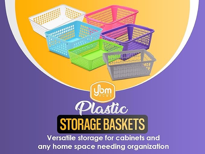 YBM HOME Plastic Perforated Storage Basket Bin Office Drawer, Shelf Desktop Countertop Tray Organizer 32-1184 (12, Blue)
