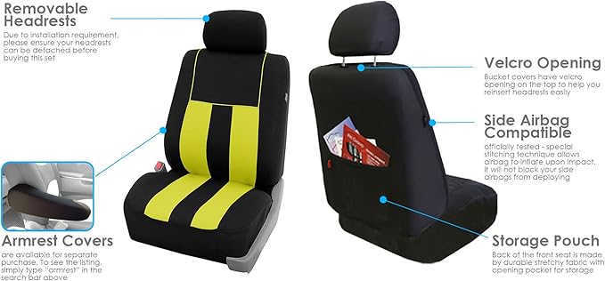 FH Group Car Seat Cover Full Set Striking Striped Car Seat Covers with Front Seat Covers and Rear Split Bench, Universal Fit 
