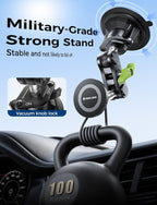 MAGIC JOHN Magnetic Car Phone Holder [Strong Suction&Strong Magnetic] 360° Adjustable Car Phone Mount for Windshield, Ultra-Durable Metal, Suction Cup Car Phone Mount for iPhone Samsung All Smartphone