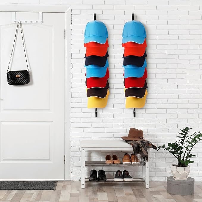 BBTO 3 Pack Wooden Hat Rack for Baseball Cap Wall Mount Hat Racks 30 Slot Vertical Baseball Cap Display Holder with 10 Hooks 