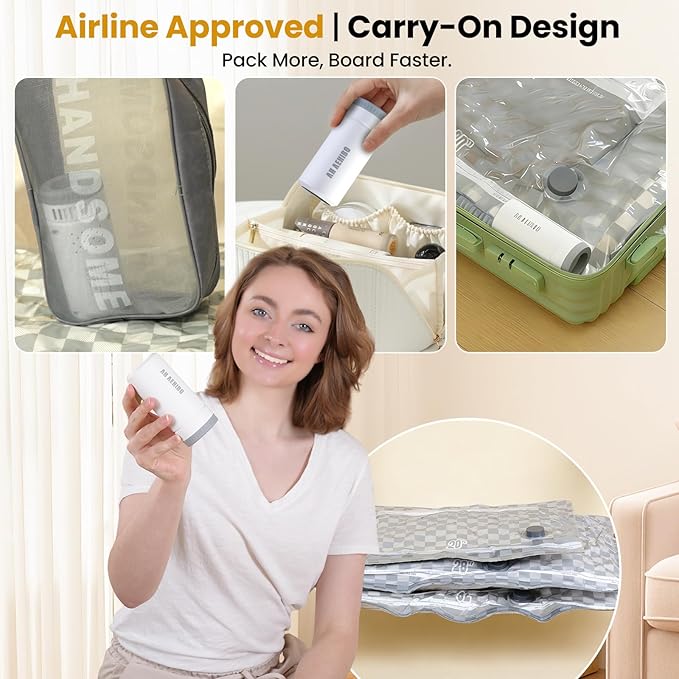 Vacuum Bags for Travel with Rechargeable Digital Display air Pump,18 PCS Combo Travel Size Vacuum Seal Bags for Luggage and S
