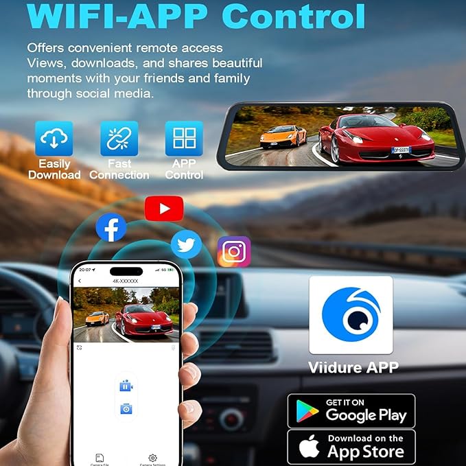 Mirror Dual Dash Camera,4K and 2.5K Dash Cam with Voice Control Rear View Mirror Camera and WiFi,GPS Dashcam for Cars with WD