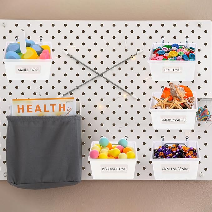 Patelai 8 Packs Pegboard Bins with Hooks and Labels, Pegboard Baskets Kit DIY Accessories Workbench Bins for Organizing Hardw