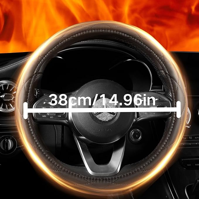 Heated Steering Wheel Cover - WARMITORY Luxury Steering Wheel Heater, 12V Quick Hand Warmer, 14.5-15 inches (Leatheret PU) (Jade Black)