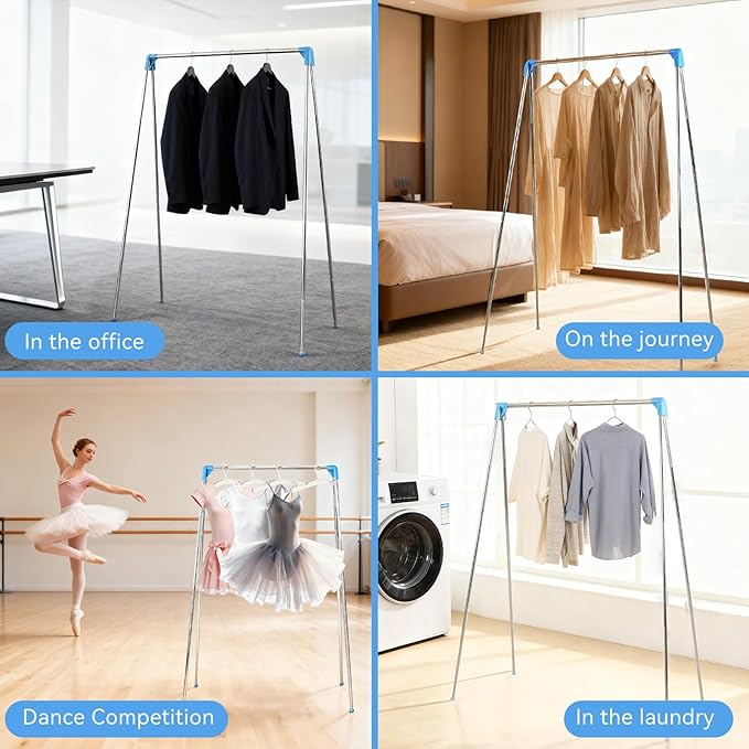 Twist-to-Lock Portable Clothes Drying Rack, Foldable Garment Rack for Travel, Dance Competitions, Collapsible Hanging Rack fo