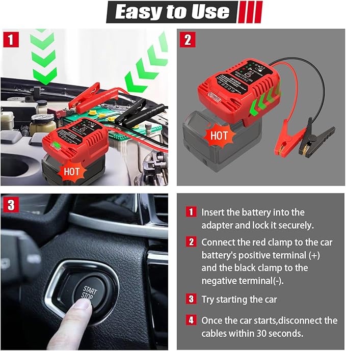 Jumper Start for Milwaukee Battery 18V for M18 Li-ion, Car Jump Starter Cables Adapter for 12V Car Up to 3.5L Gas or 3.5L Diesel Engine, with 11AWG Cable and Clamp Kit (Battery Not Included)