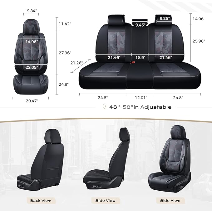 Coverado Seat Covers, Car Seat Covers Full Set, Leather Seat Covers for Cars, Car Seat Protector, Black Car Seat Covers Front